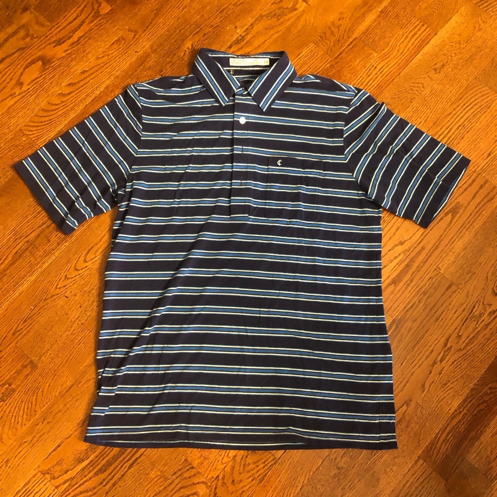 Men's Criquet Navy Striped Polo Shirt - Classic Short Sleeve